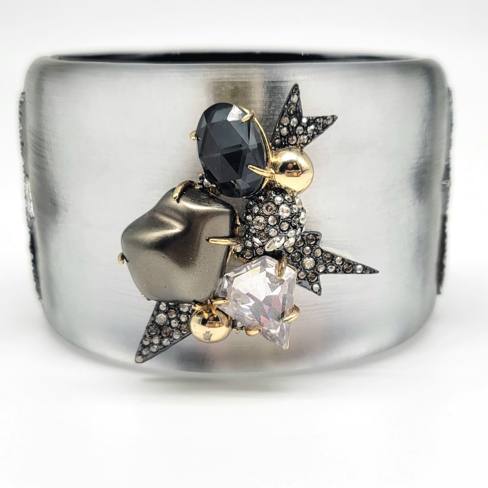 Alexis Bittar Silver Lucite Miss Havisham Statement Bangle Swarovski Crystals